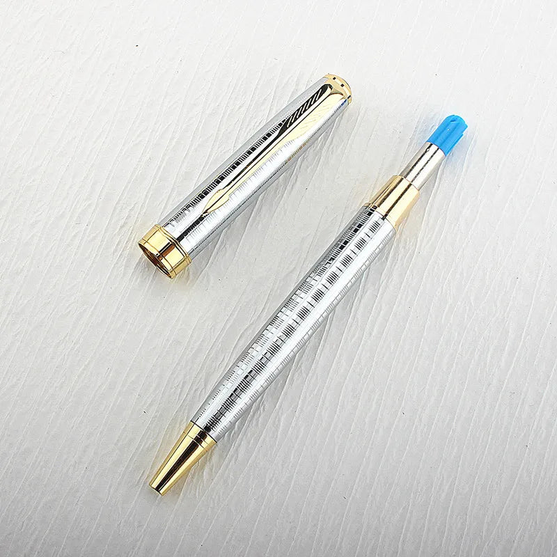 Luxury 0.7mm Metal Rollerball Pen – Blue Ink Gold Steel Signature Pen for Office & School Writing