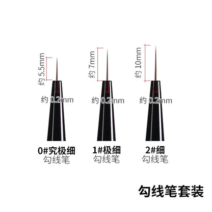 RAYSTUDIO Ultra-Fine Modeling Brush Set #0 #1 #2 – Precision Outline Pen & Script Liner Brushes for Hobby Painting and Detailing