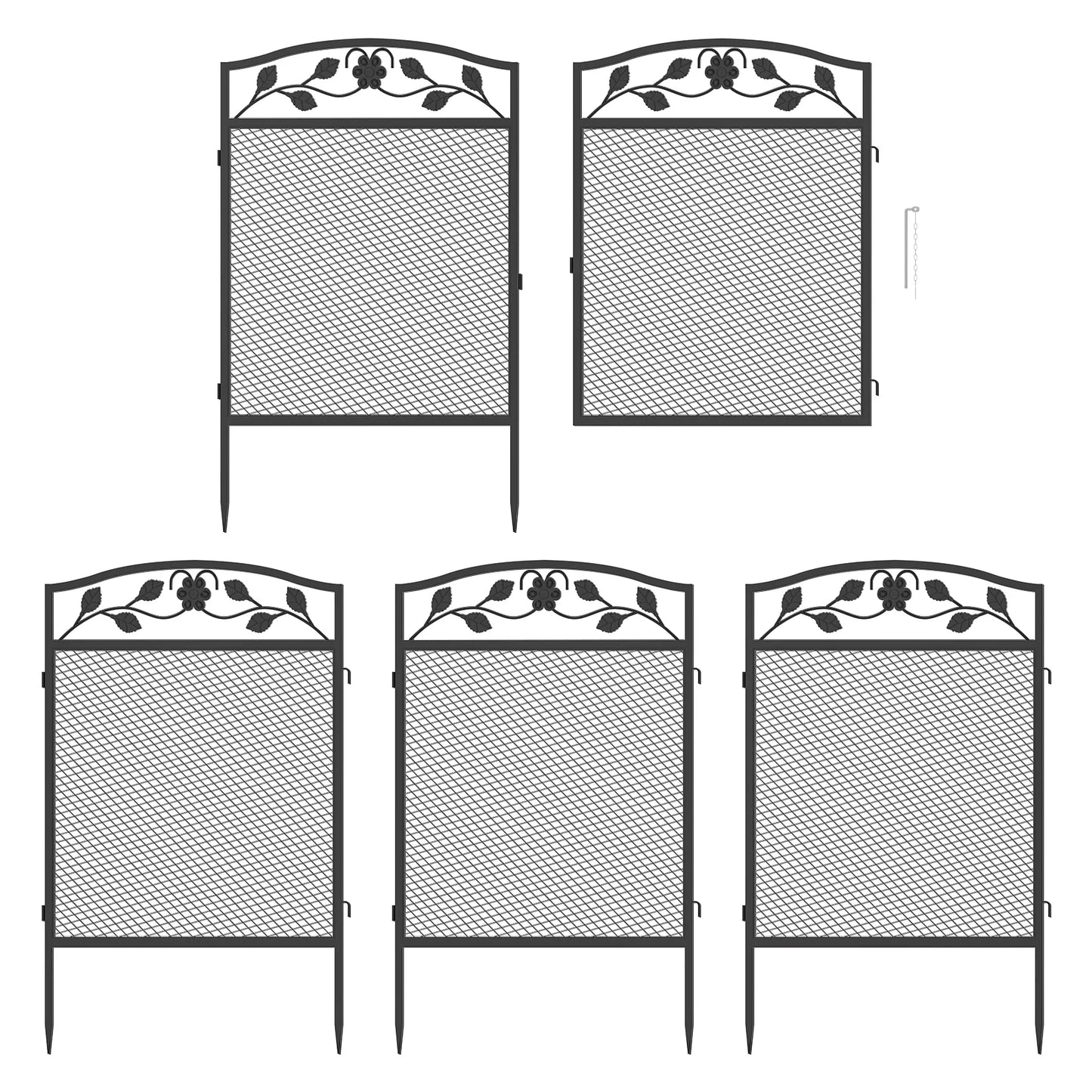 5Pcs Metal Garden Fence Panels - Decorative Iron Lawn Border and Animal Barrier for Outdoor Landscaping