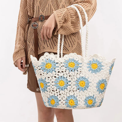 Women’s Handwoven Hollow Flower Handbag – Fashion Leisure Travel Tote Shoulder Bag for Vacation & Everyday Use
