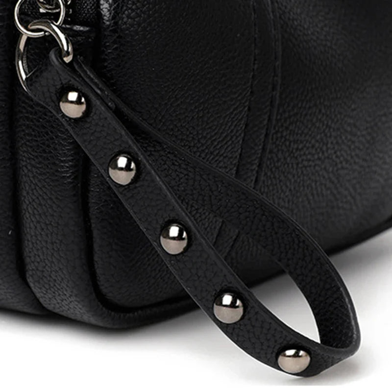 Women's Rivet Zipper Crossbody Bag – Solid Color Soft Leather Mobile Phone Shoulder Purse