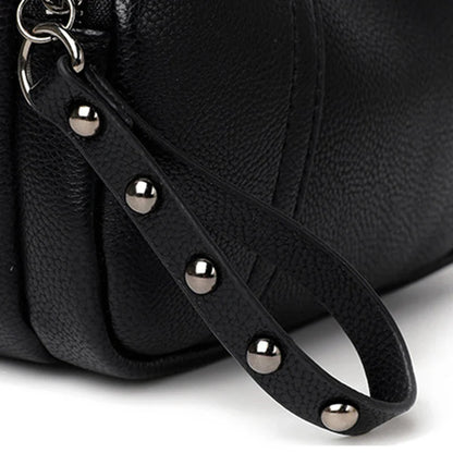 Women's Rivet Zipper Crossbody Bag – Solid Color Soft Leather Mobile Phone Shoulder Purse