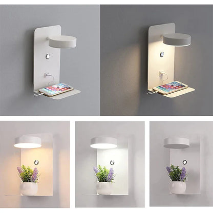 Modern LED Wall Lamp with Switch and USB Charging Port | 9W Black White Art Lighting for Aisle, Bedroom, and Bedside | Decoration Wall Lights