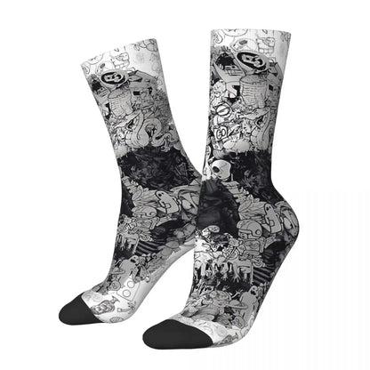 Funny Men’s Socks – Mexican Skull Vintage Harajuku Skeleton Hip Hop Crew Socks with Printed Pattern