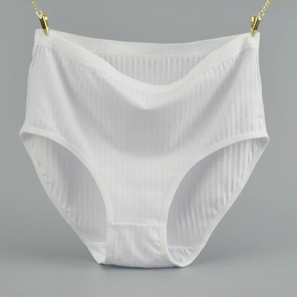 Soft High Waist Cotton Panties – Breathable Plus Size Women’s Underwear, Striped Lingerie Briefs