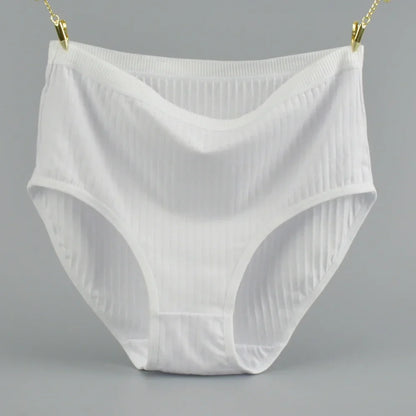 Soft High Waist Cotton Panties – Breathable Plus Size Women’s Underwear, Striped Lingerie Briefs