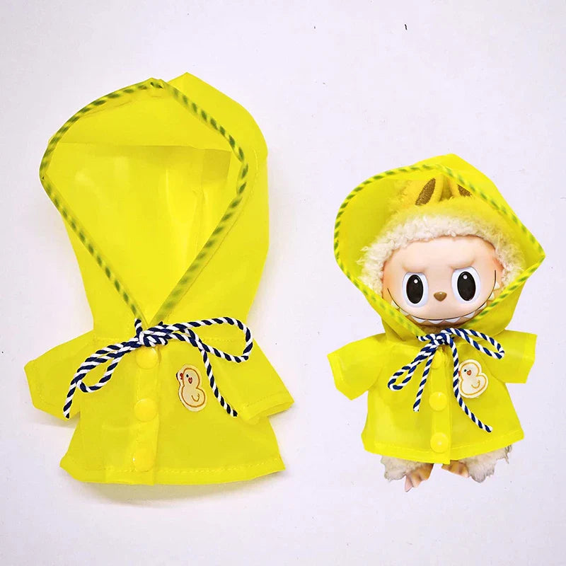 15-17cm Labubu Doll Clothes — Waterproof Raincoat & Rain Boots Outfit Set with Matching Accessories