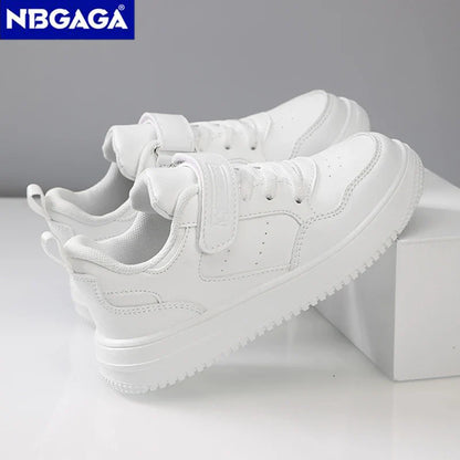 Kids' Black Leather Sneakers – Non-Slip Casual Walking & Tennis Shoes for Boys and Girls