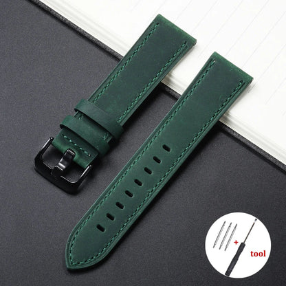Calfskin Genuine Leather Watch Band – Black, Blue & Dark Brown Straps for Smartwatches, 18mm-24mm Accessories