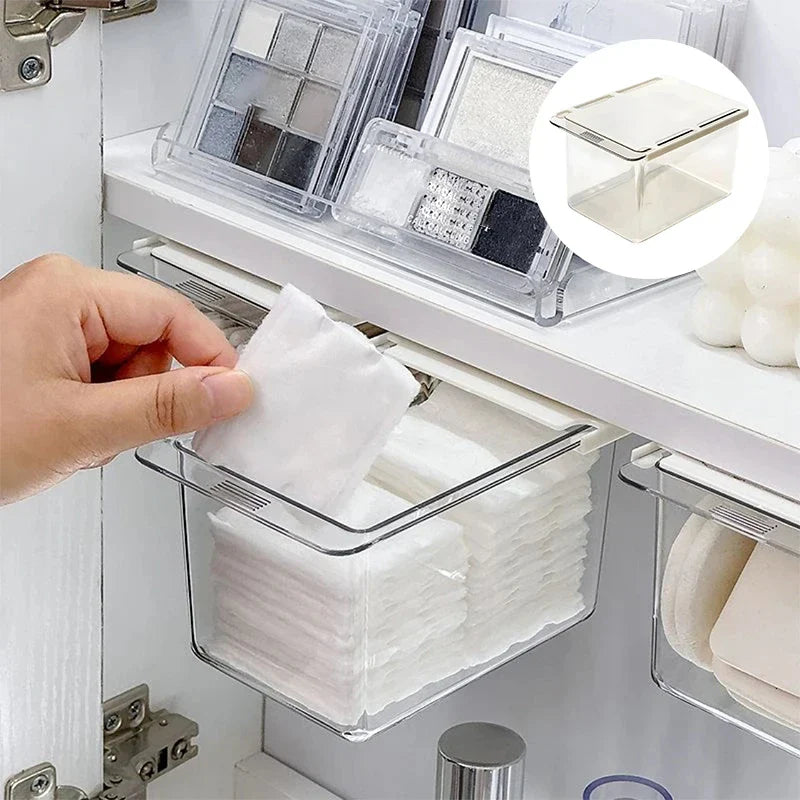 Transparent Bathroom Cotton Swab & Makeup Storage Box – Pull-Out Drawer Style Organizer for Under Mirror Cabinet
