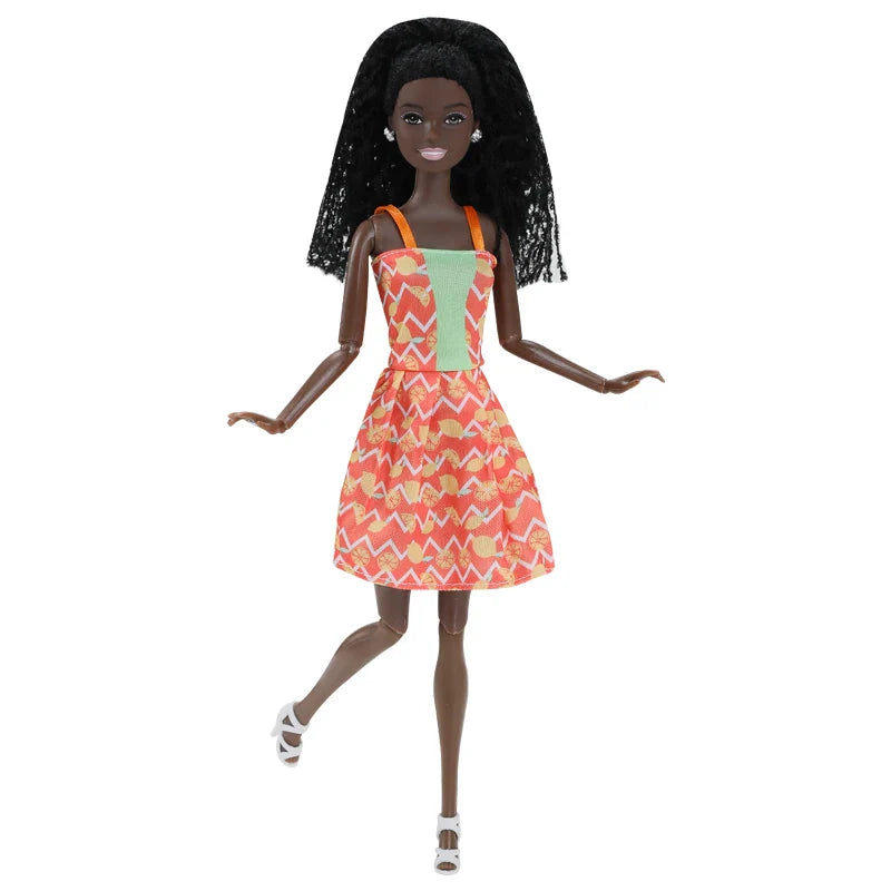 30cm Black Female Doll – Fashion Dress & Shoes, Brown Hair African Doll for Girls, Birthday Gift