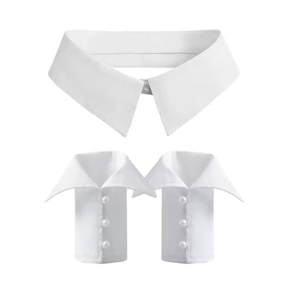White Detachable Fake Collar - Stripe Lapel Faux Shirt Neckline Accessory for Women
