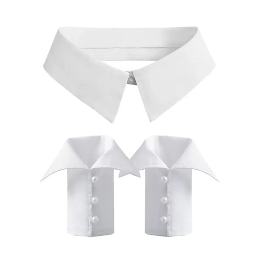 White Detachable Fake Collar - Stripe Lapel Faux Shirt Neckline Accessory for Women