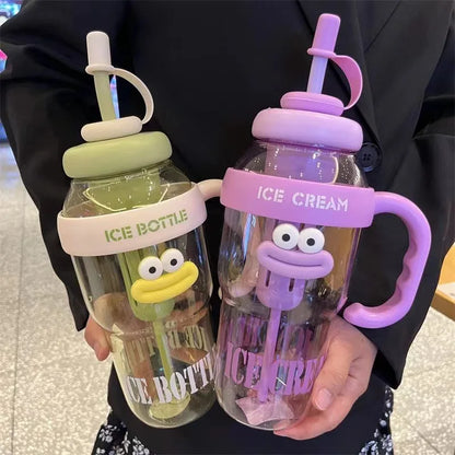 1100ML Sports Water Bottle for Women – Large Capacity Cute Aesthetic Straw Cup, Portable for Summer, Home & Outdoor Use