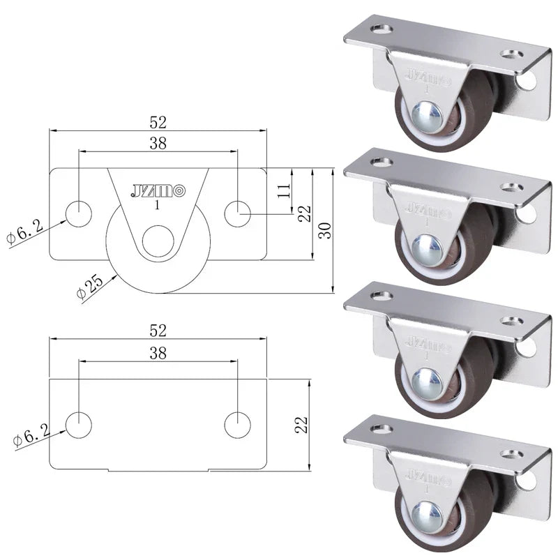 4Pcs Silent Rubber Casters | Low Profile Drawer Wheels for Furniture, Kitchen Cabinets, Tables, Side Installation Replacement
