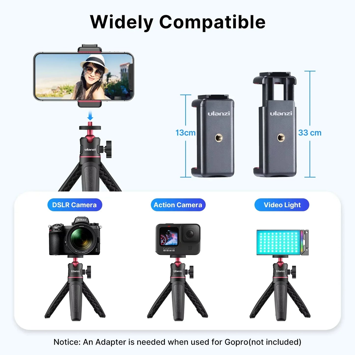 Ulanzi MT-08 Mini Tripod – White Foldable Monopod Mount with 1/4'' Universal Tripod for DSLR, Android & iPhone Smartphones