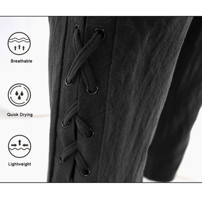 Men’s Pirate & Viking Costume Pants – Renaissance Medieval Drawstring Shorts for Halloween Cosplay