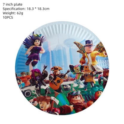 Roblox Birthday Party Supplies — Balloons, Disposable Tableware & Backdrop for Kids’ Party or Baby Shower