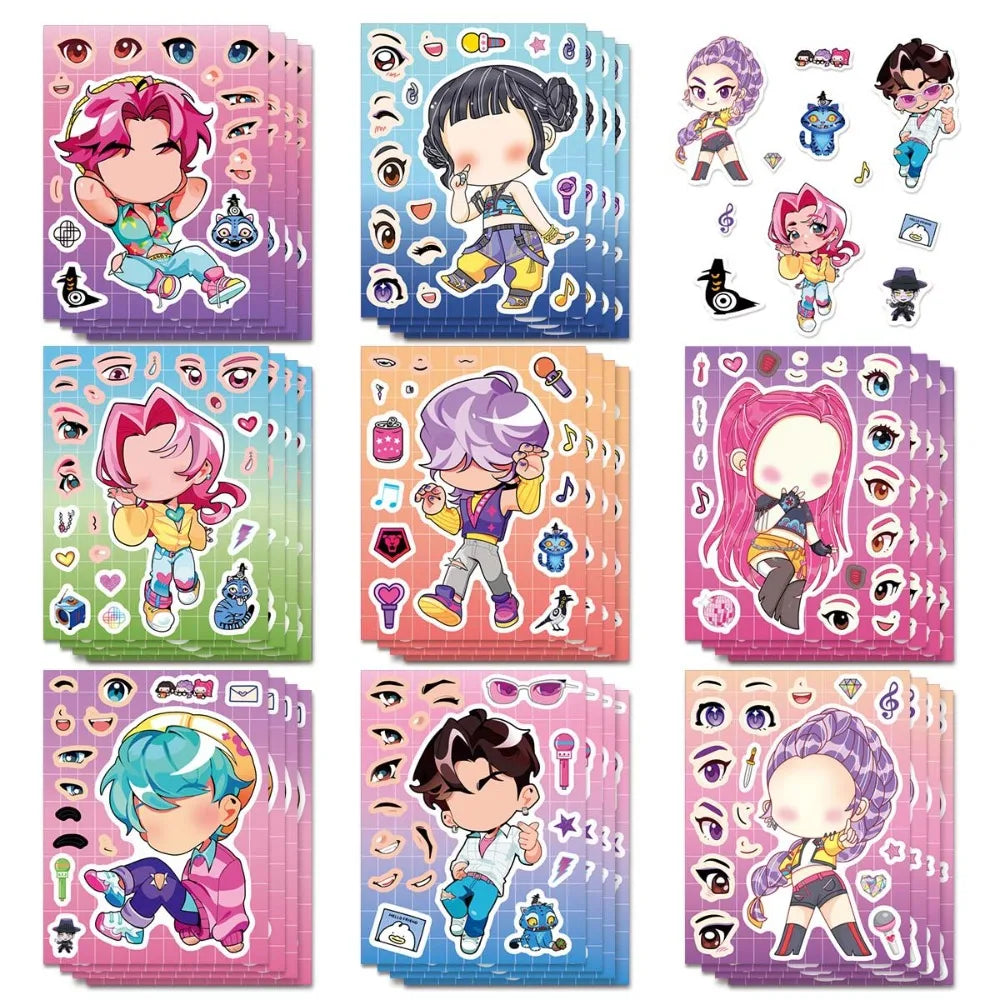 8/16/24pcs K-Pop Demon Hunters Puzzle Stickers – Cute Cartoon DIY Decals for Phone, Laptop & Luggage