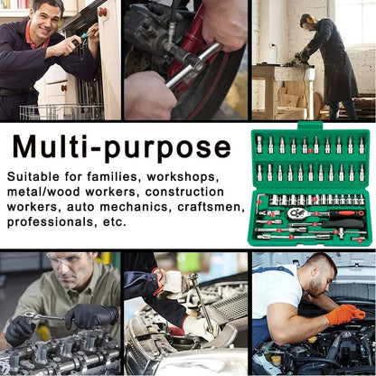 46-Piece Auto Repair Ratchet Wrench Tool Set – Vehicle Socket & Maintenance Toolbox Kit