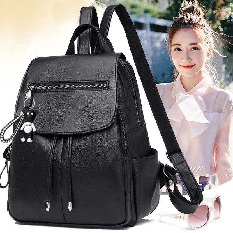 Versatile Soft Leather Women’s Bag – Dual Shoulder Korean Style Handheld & Waterproof Travel Backpack