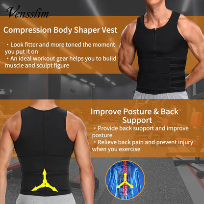 Men's Double Belt Waist Trainer Sauna Vest: Body Shaper Corset for Abdomen Slimming & Fat Burn - Fitness Shapewear