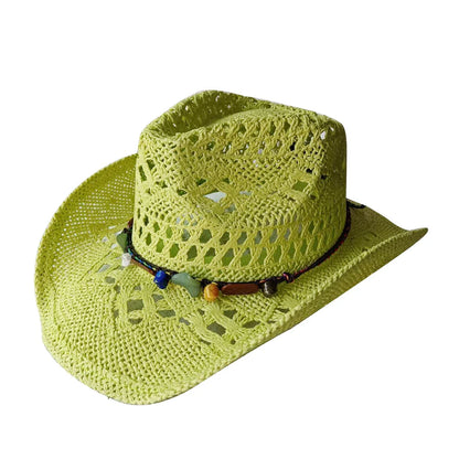 Melesh Western Women's Mint Green Cowboy Hat – Straw, Wide Brim, Plasticity Strong for Sunshine & Beach Wear