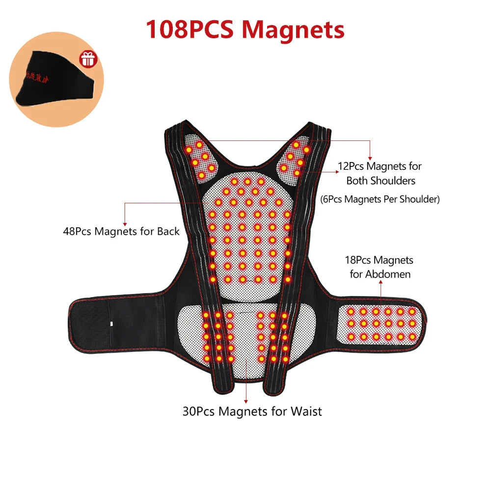 Tourmaline Magnetic Heated Vest — Self-Heating Thermal Waist Brace & Lumbar Support Corset for Posture Correction and Pain Relief