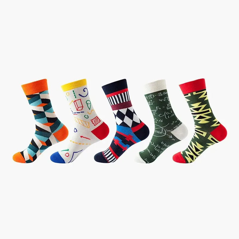 5-Pair Funny Printed Sports Socks - Harajuku Hip Hop Casual Fashion Socks for Men & Women