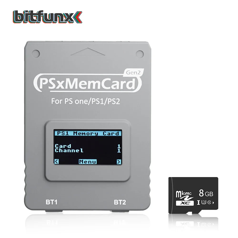 Bitfunx PSxMemCard Gen2 – Game Save Storage for PS1 & PS2 Games, Compatible with PlayStation Consoles