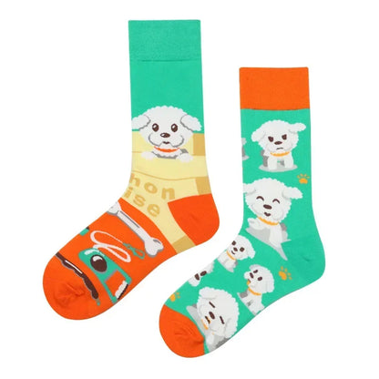 WY_New Asymmetrical Couples Mandarin Ducks Cotton Socks – Fashion Sports Colorful Medium & High Sleeve Unisex Crew Socks, Trendy Couple Gift Socks