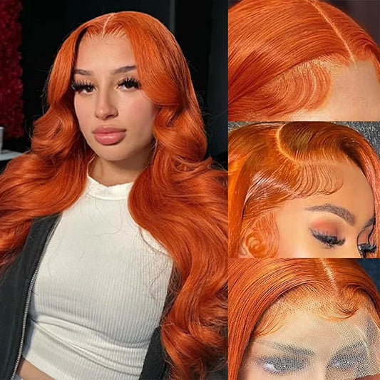 Ginger Orange 13x6 Lace Front Wig – 200% Density Body Wave Human Hair, Pre-Plucked Colored Wig for Women