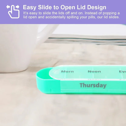 Weekly Pill Organizer Box – Travel Medication Reminder with AM/PM Compartments in Leather Carrying Case