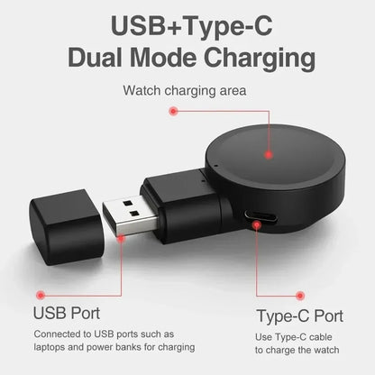 Magnetic Wireless Watch Charger USB-C — Fast Charging for Apple Watch 9/8/7/6/5/4/SE & Samsung Galaxy Watch 7/6/5/4 Active 1/2