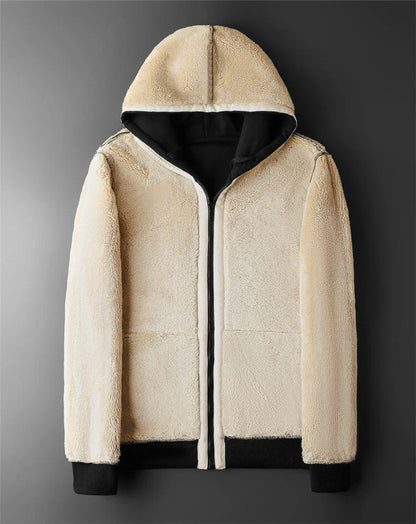 Winter Lambswool Jacket for Men & Women - Thick Warm Fleece Coat with Long Sleeves, Zipper Hoodie, Casual Sports Style, Black