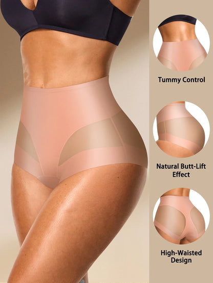 2PCS Women's High Waist Seamless Briefs – Soft Breathable Mesh Underwear in Solid & Contrast Colors