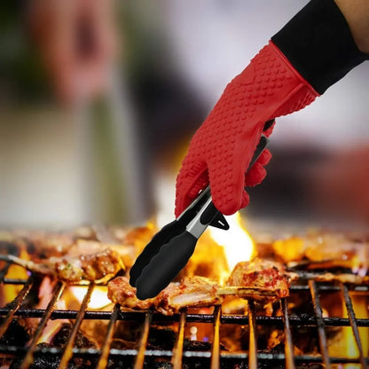 Heat-Resistant Silicone Gloves – Non-Slip Oven Mitts for Kitchen, BBQ, Baking & Cooking with Canvas Stitching