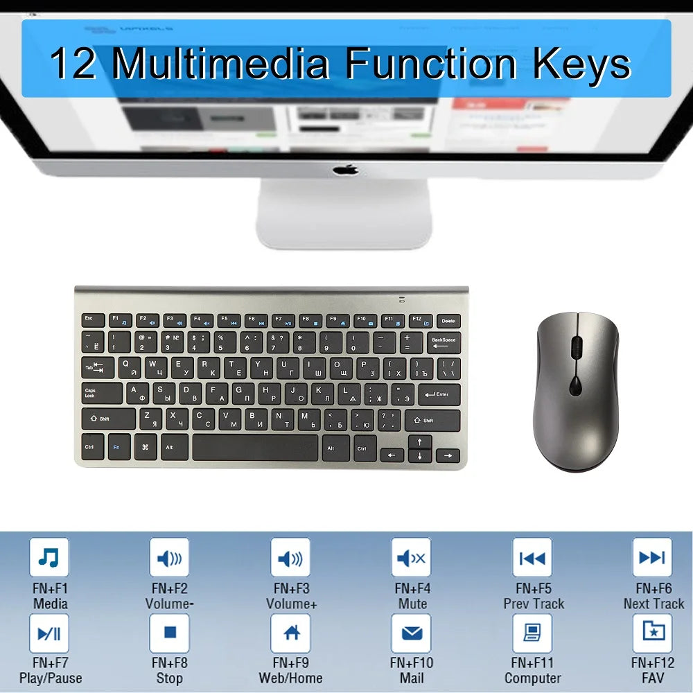 2.4G Wireless Mini Keyboard and Mouse Set – USB Portable Combo with Russian/Korean/Hebrew Layout for PC & Laptop