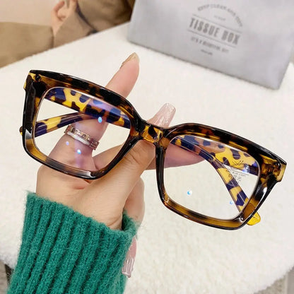2024 Oversized Square Anti-Blue Light Glasses, Large Frame Myopia Transparent Eyeglasses