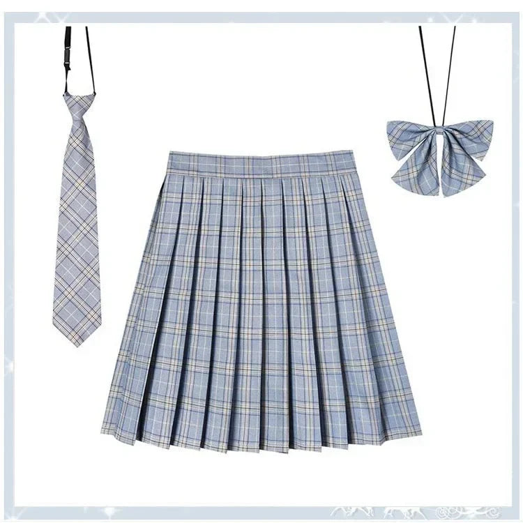 Women’s Plaid Pleated Skirt with Bowtie – XS-5XL Harajuku Preppy Mini Japanese School Uniform, Summer Kawaii Jupe
