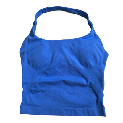 Women’s Strappy Gym Tank Top – Padded Sports Bra Backless Seamless Yoga Crop Top Halter Fitness Vest Activewear