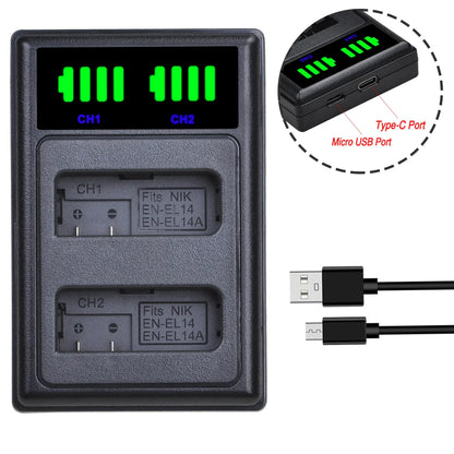 EN-EL14/EN-EL14a Battery Charger – Compatible with Nikon D5200, D3100, D3200, D5100, P7000 Series