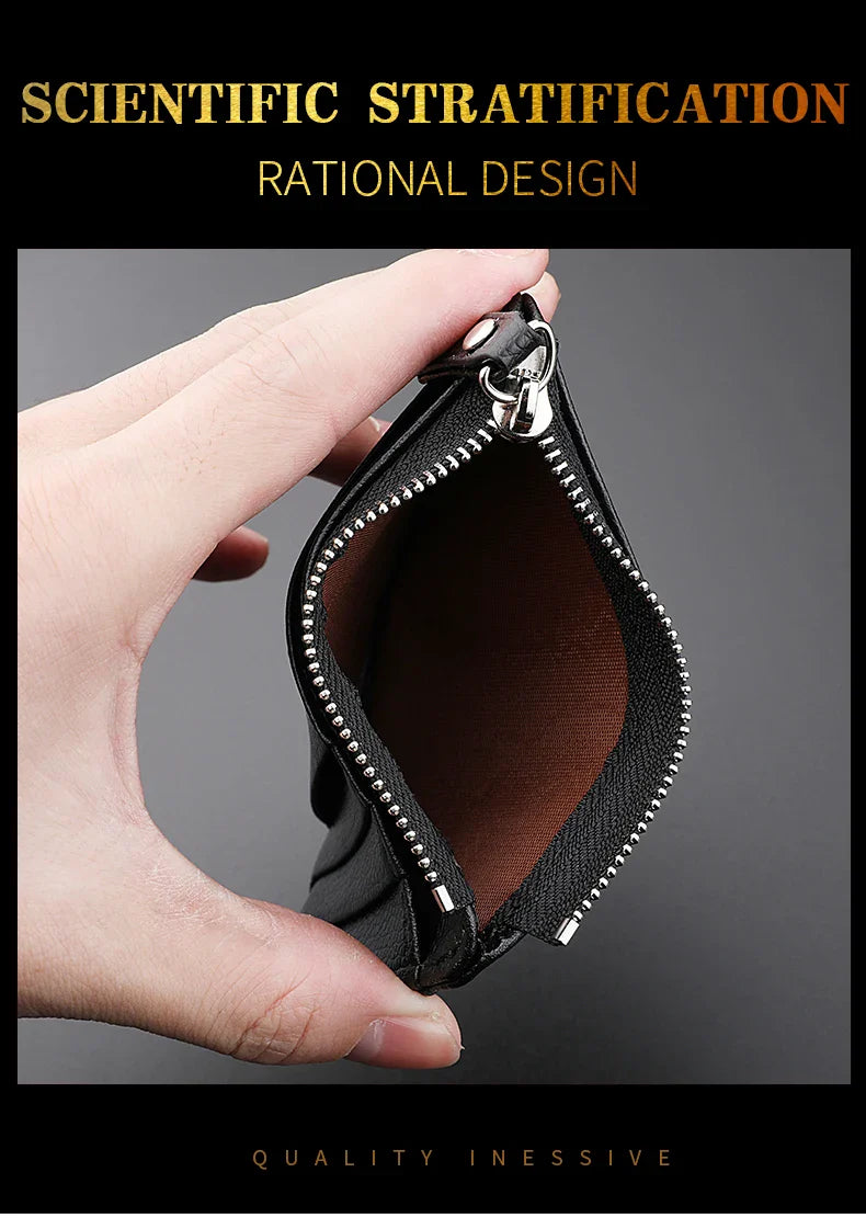 Mini Credit Card Wallet for Men – Slim ID Holder with Zipper, Small Sleeve-Style Short Coin Wallet
