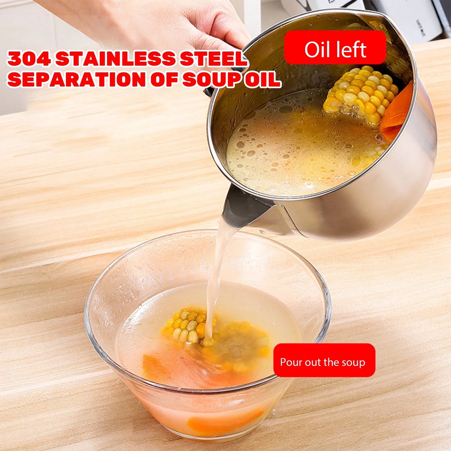 1000ML Stainless Steel Oil Separator - Multifunction Gravy, Soup & Cooking Oil Strainer