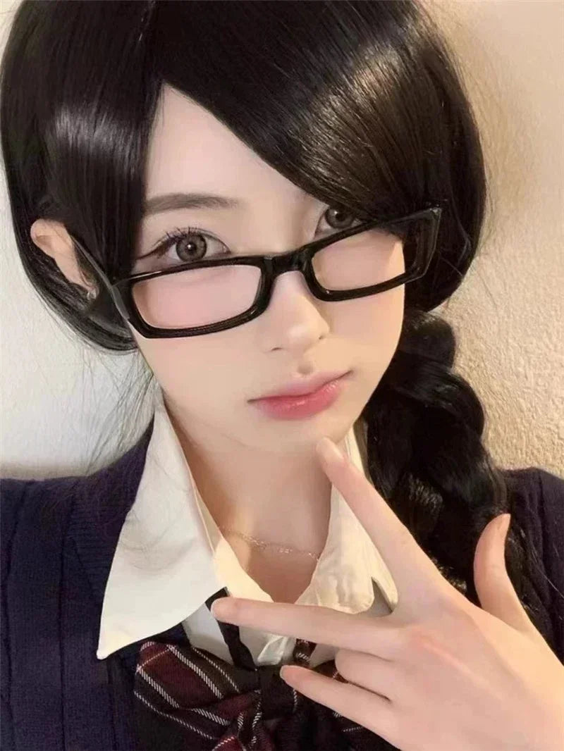 Japanese Korean Retro Square Glasses – Harajuku Clear Frame Eyewear with Blue Light Blocking