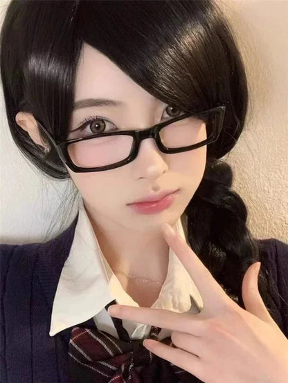 Japanese Korean Retro Square Glasses – Harajuku Clear Frame Eyewear with Blue Light Blocking