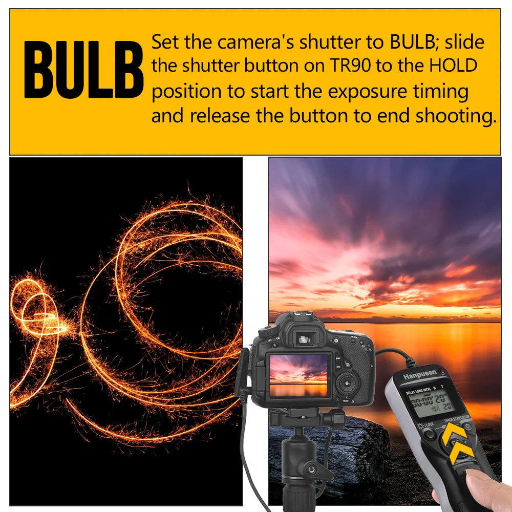Camera Time Lapse Intervalometer — LCD Timer Remote Shutter Release for Canon, Nikon, Sony, Fujifilm, Olympus, Pentax