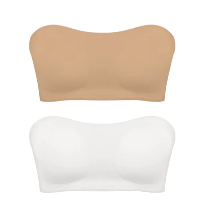 Women’s Strapless Push Up Bra – Seamless Ice Silk Removable Padded Invisible Anti-Slip Beauty Back Off Shoulder Bralette