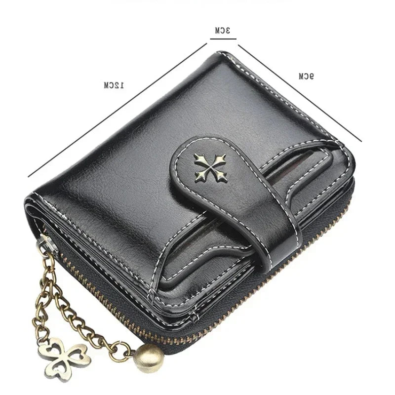 Women’s PU Leather Wallet — Short Hasp Coin & Card Holder, Small Money Bag Clutch in Blue & Red