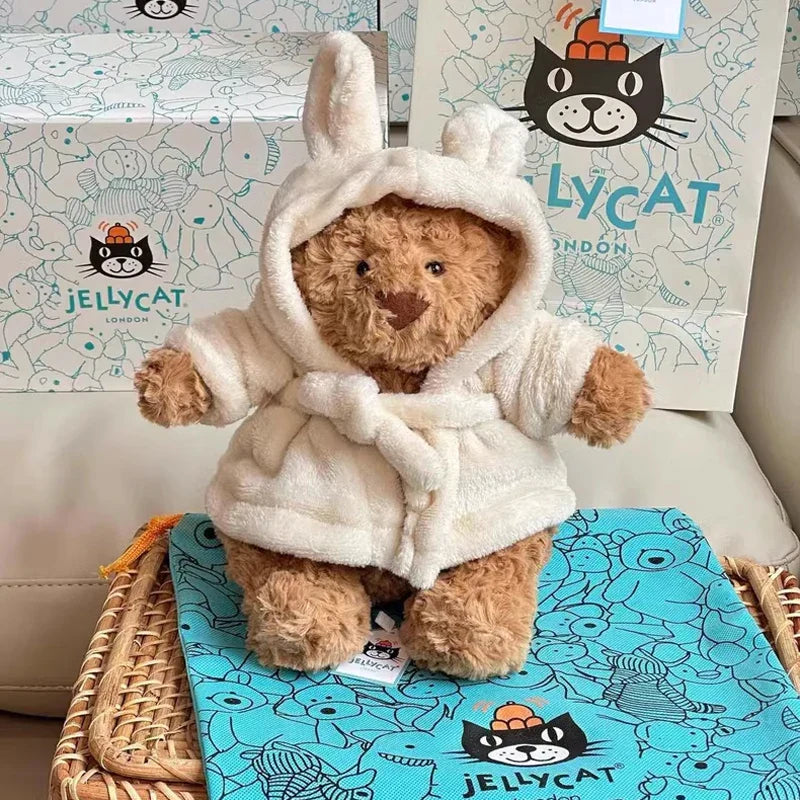 Jellycat Spot Barcelona Bathrobe Bear – Eggplant & Strawberry Bear Dolls, Cute Soothing Companion for Children's Festival Gifts